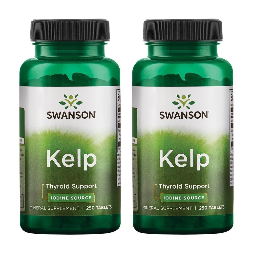 Swanson Kelp - Natural Iodine Source Supporting Thyroid Health - Mineral Supplement w/Iodine Source Standardized 0.4% - (250 Tablets, 225mcg Each) (2 Pack)