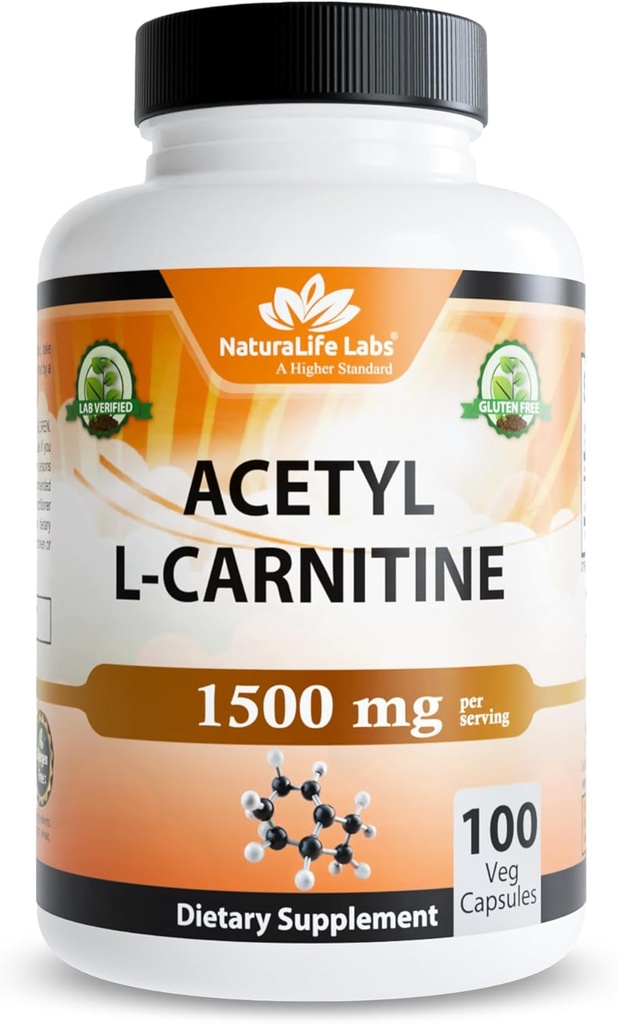 Acetyl L-Carnitine (ALCAR) 1500 mg zerbitzatu bakoitzeko - 100 kapsula - GMO, Gluten-Free, Vegan