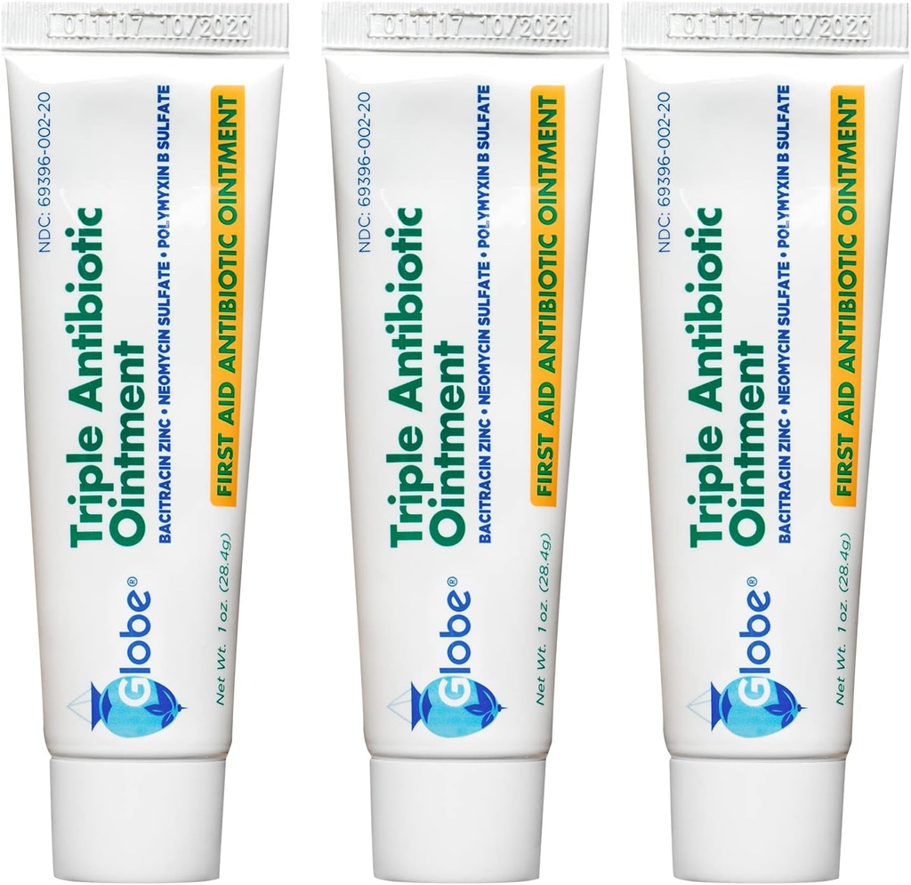 Globe (3 Pack 1oz Triple Antibiotic Ointment, First Aid Ointment for Minor Scratches and Wounds and Prevents Infection, Compare to The Active Ingredients of Leading Brand (3 Pack)