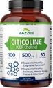 Zazzee Extra Citicoline de fortalesa, 500 mg per Servint, 100 Vegan Capules, Forma superior de CDP Choline, 100% Vegetarian i de puntuació de 50 dies, US-Natal i No-GO