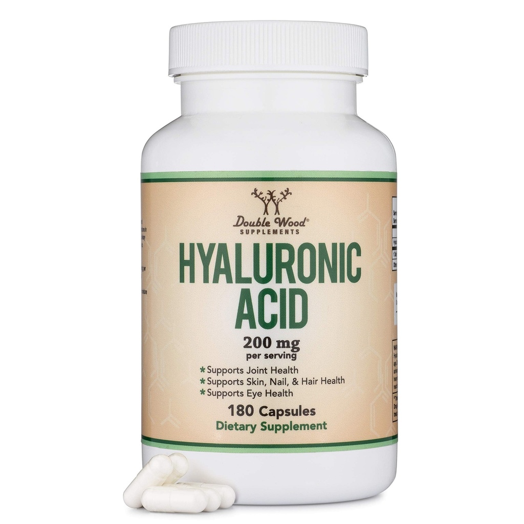 Double Wood Supplements Hyaluronic Acid, 180 Capsules (100 mg per Capsule)