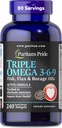 Puritan 's Pride Premium Triple Active Omega 3-6-9 Ryby, Flax, a Brutální oleje, Dietní dodatek pro srdce, kloub, a Cellular Health Support, 240 Rychlé uvolnění Softgels