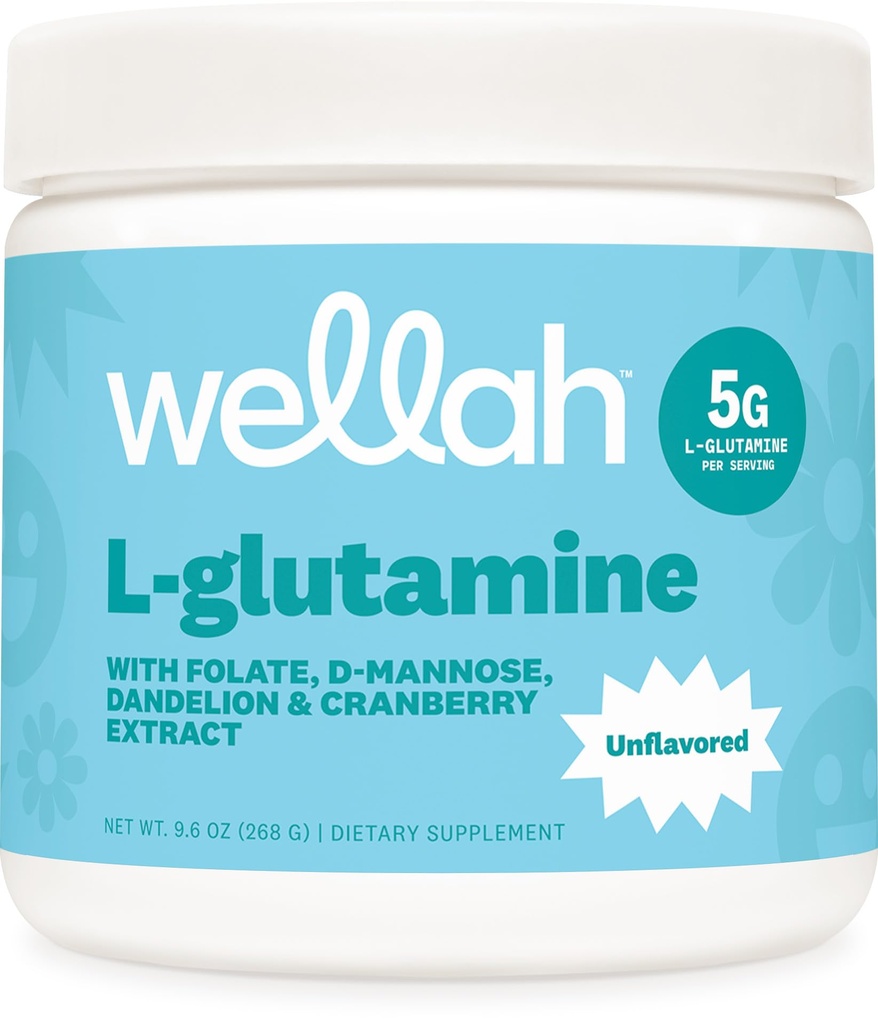Wellah L-Glutamine Powder (Unflavored) 50 Servings | 5g L-Glutamine Per Serving, Sweetened with Stevia