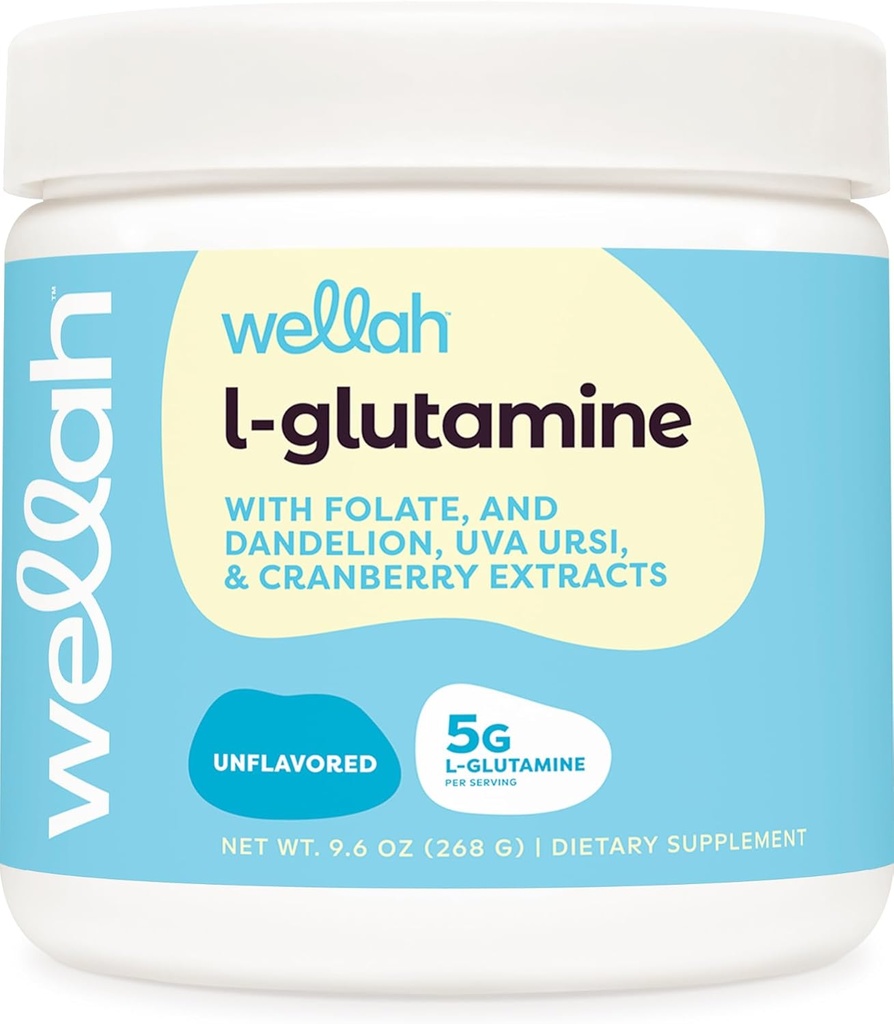 Wellah L-Glutamine Powder Unflavored (50 services) - 5g L-Glutamine Per service, Sweeted with Stevia (英语).