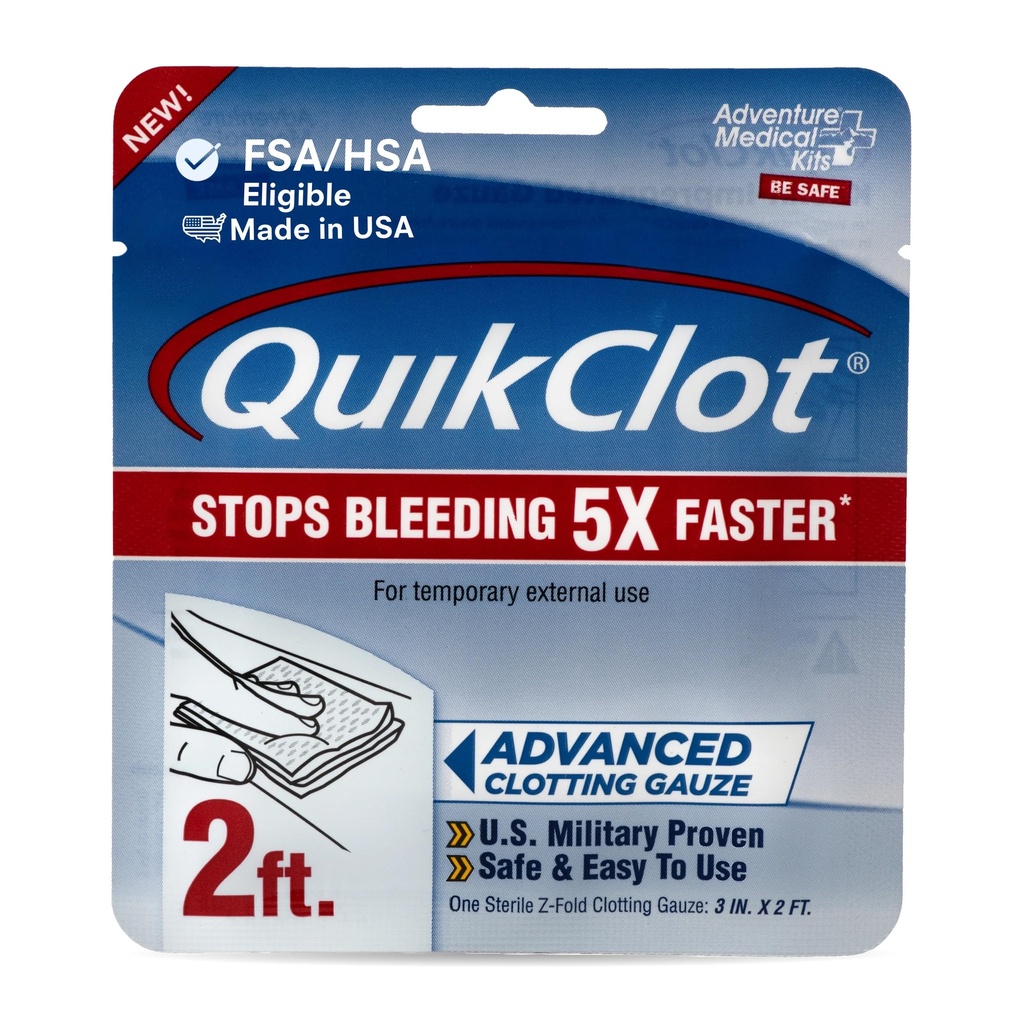 QuikClot Kaolin Clotting Gauze, 2' | Stops Bleeding Up to 5X Faster Than Standard Gauze with Kaolin Hemostatic Technology Trusted by Medical Professionals