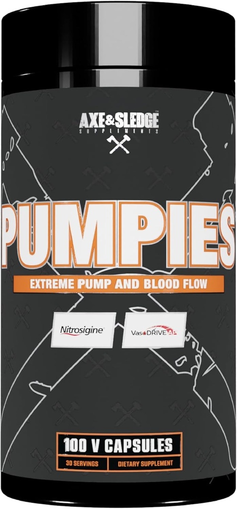 Axe & Sledge Doplnky PUMPIEES Oxid dusnatý Booster s VasoDrive-AP a Nitrosigin, zvýšenie čerpadla, Výkon, a zotavenie, 20 Servivné, 100 Kapsule