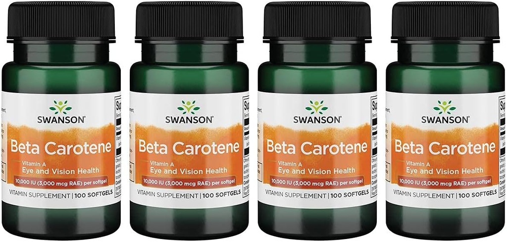 Swanson Beta-Carotene (Vitamin A) Skin Eye Immune System Health Antioksi Support 10000 Iu (3000 mcg) 100 Sgels (4 Pack)