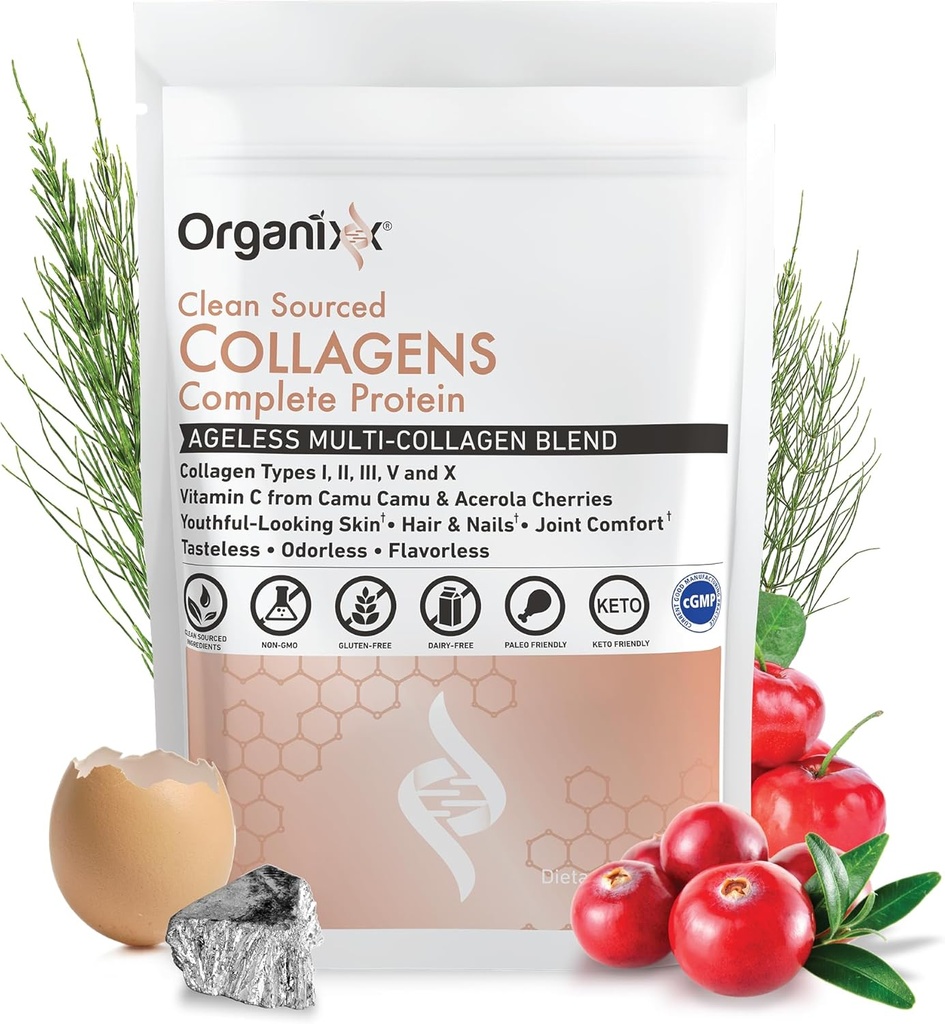 Organix Collagen Peptides with eptegraphy C, Sports I I, II, II, V, X Hydiaped Collagen, ขน, เล็บ, หนัง, กระดูก & attle Health, Apping, Sourceed, Glutene Free, unflavorations