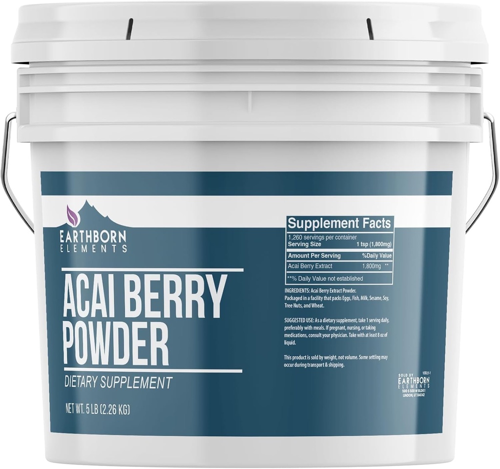 Earthborn Elements Acai Berry Powder, Gluten-Free, Återförsäljbar BPA-Free Bucket