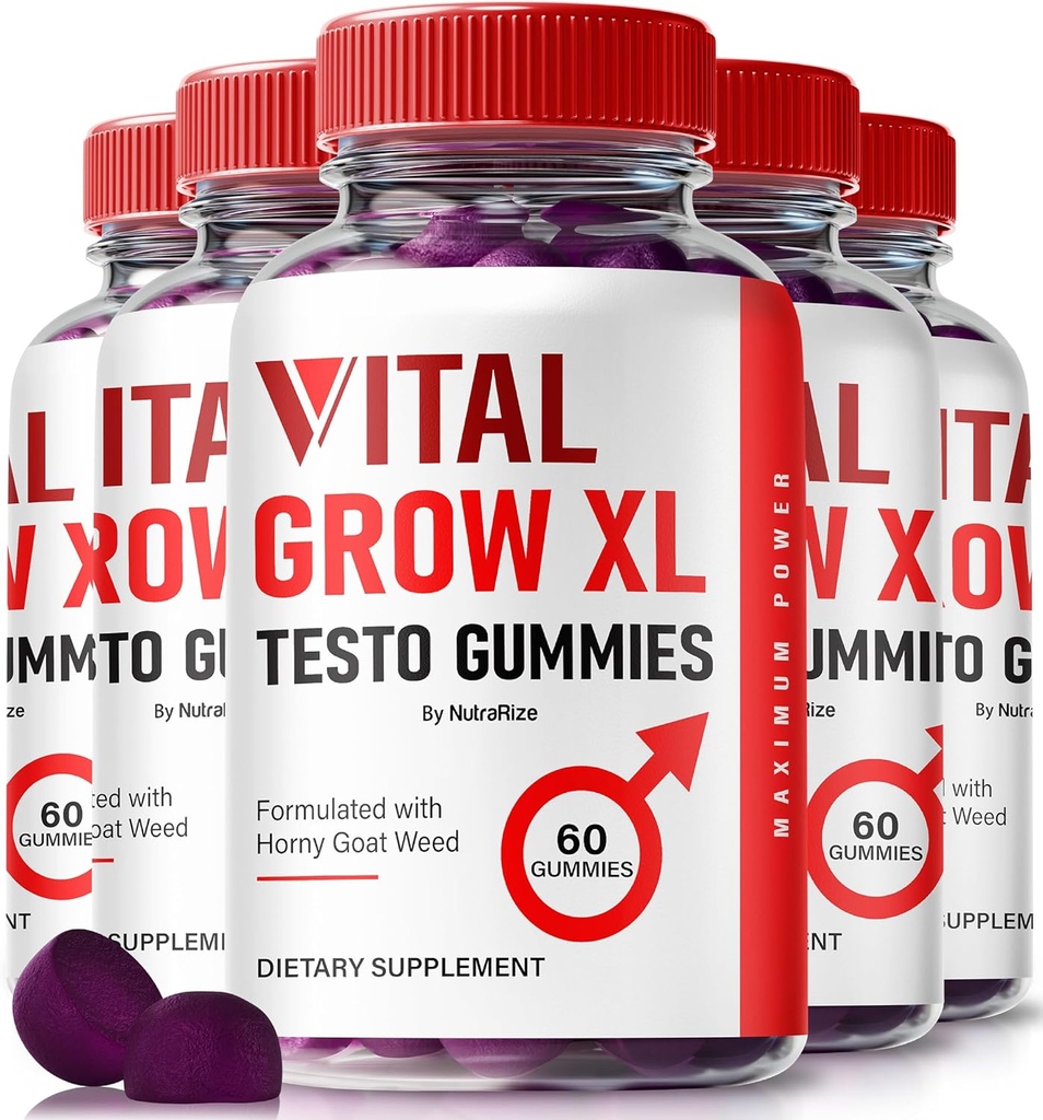 NutraRize (Pachet de 5 Vital Grow XL, Official Vital Grow Gumies XL Testo pentru bărbați, Boost Stamina și Gummy de încredere pentru bărbați, Vital GrowXL Bărbați de sprijin Gomitas (300 Gummies)