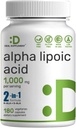 Alfa Lipoic Acid 1000 mg, 180 Veggie Capsules - 50 / 50 R- ALA & S- ALA for Max Bioaccessibility - Antioksidantas Priedas - Energija ir nervų sistemos parama - Ne GMO