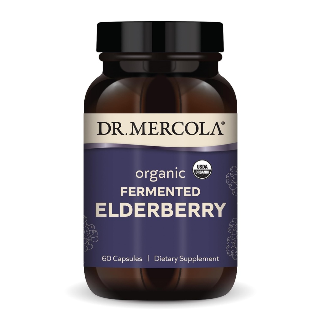 Dr. Mercola Organic Fermented Elderberry - Immune Support - Elderberry Extract & Powder - High Anthocyanin Content - Fermented Herbal Supplement - 60 Capsules (30 Servings)