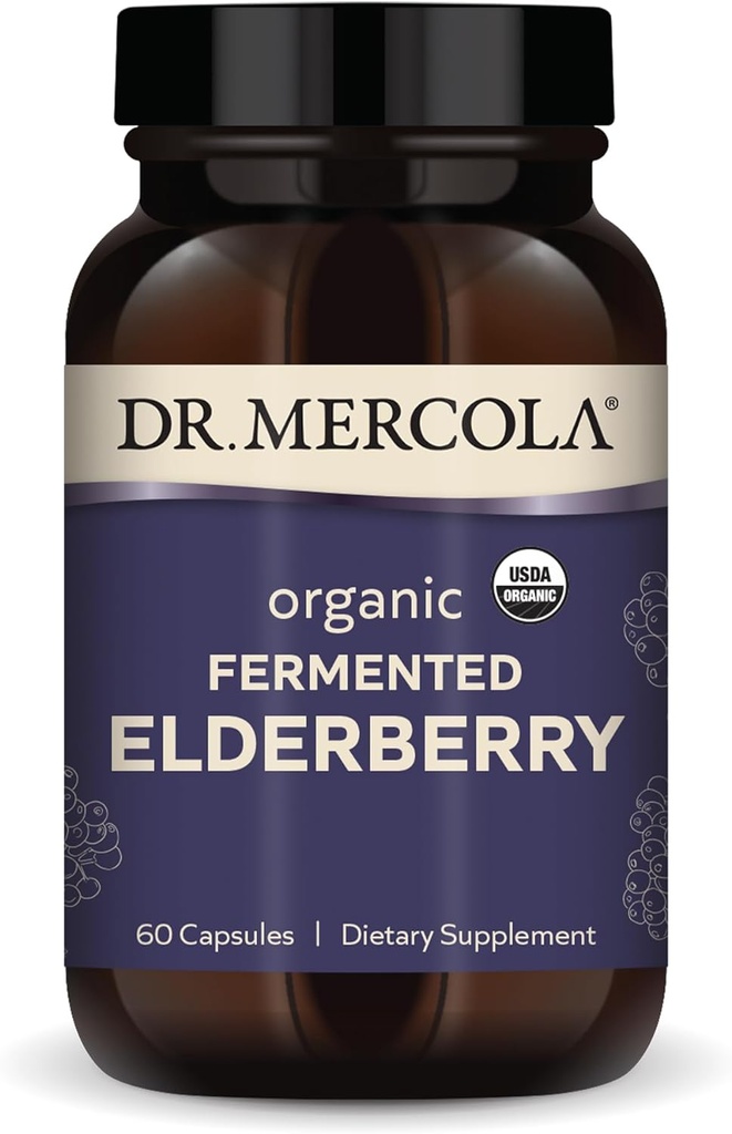 Dr. Mercola Organic Fermented Elderberry, 30 Servings (60 kapsúl), Dietary Supplement, Supports Respiratory Health, Non-GMO, Certified USDA Organic