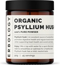Erbology Organic Psyllium Husk Powder 3.2 oz - 45 Servings - Promotes Digestive Health and Regular Bowel Movements - Constantably Sourced Straight from Farm in India - Small Batch - Vegan - GMO-Free
