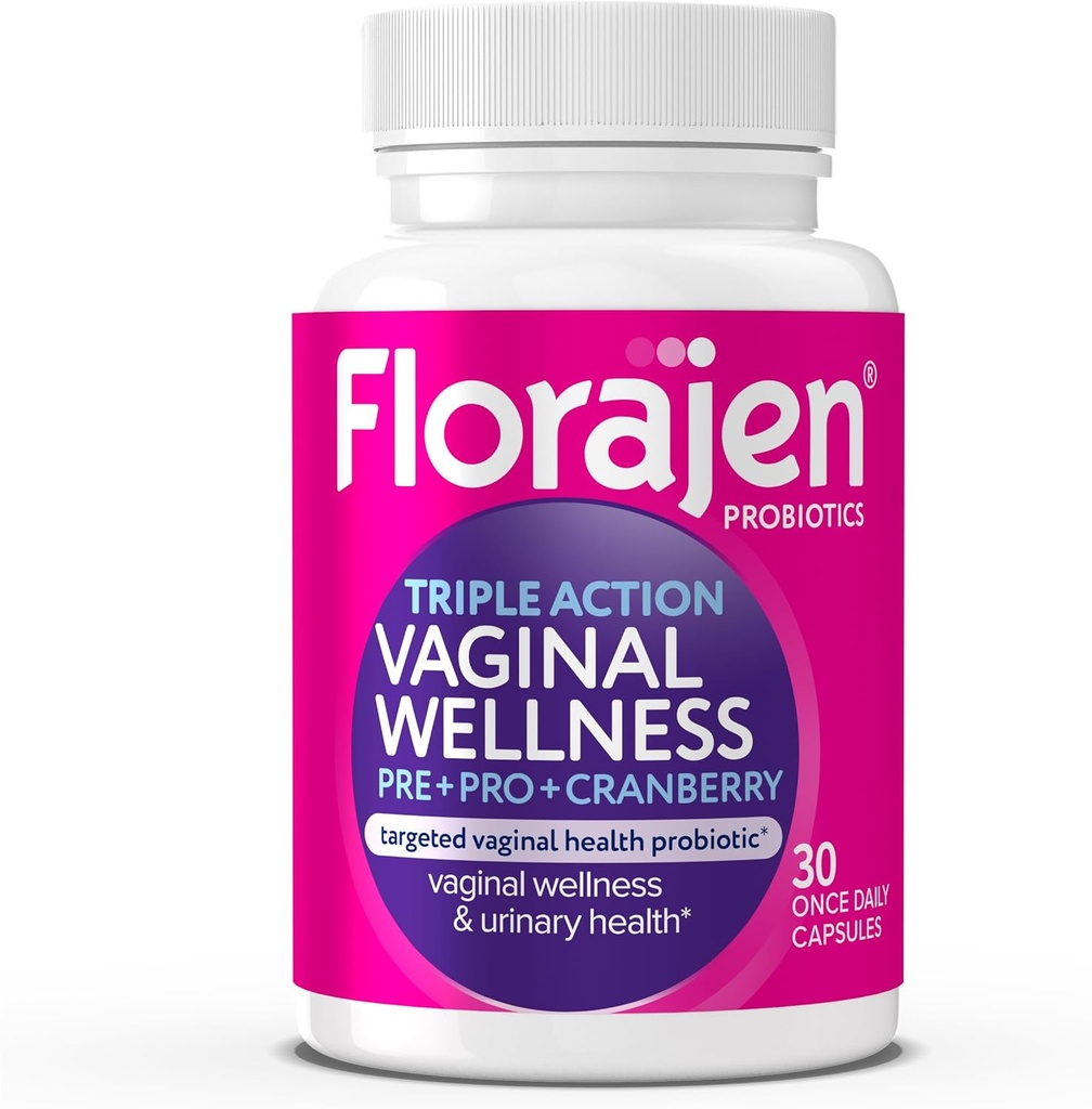 Florajen Ženské Triple- Action Probiotic - Prebiotic + Probiotic + Cranberry for Vaginal, Digestive, & Imunitation Support - Fast- Acting - Clinically-Studied - Gluten- Free & Vegan - 30-Počet