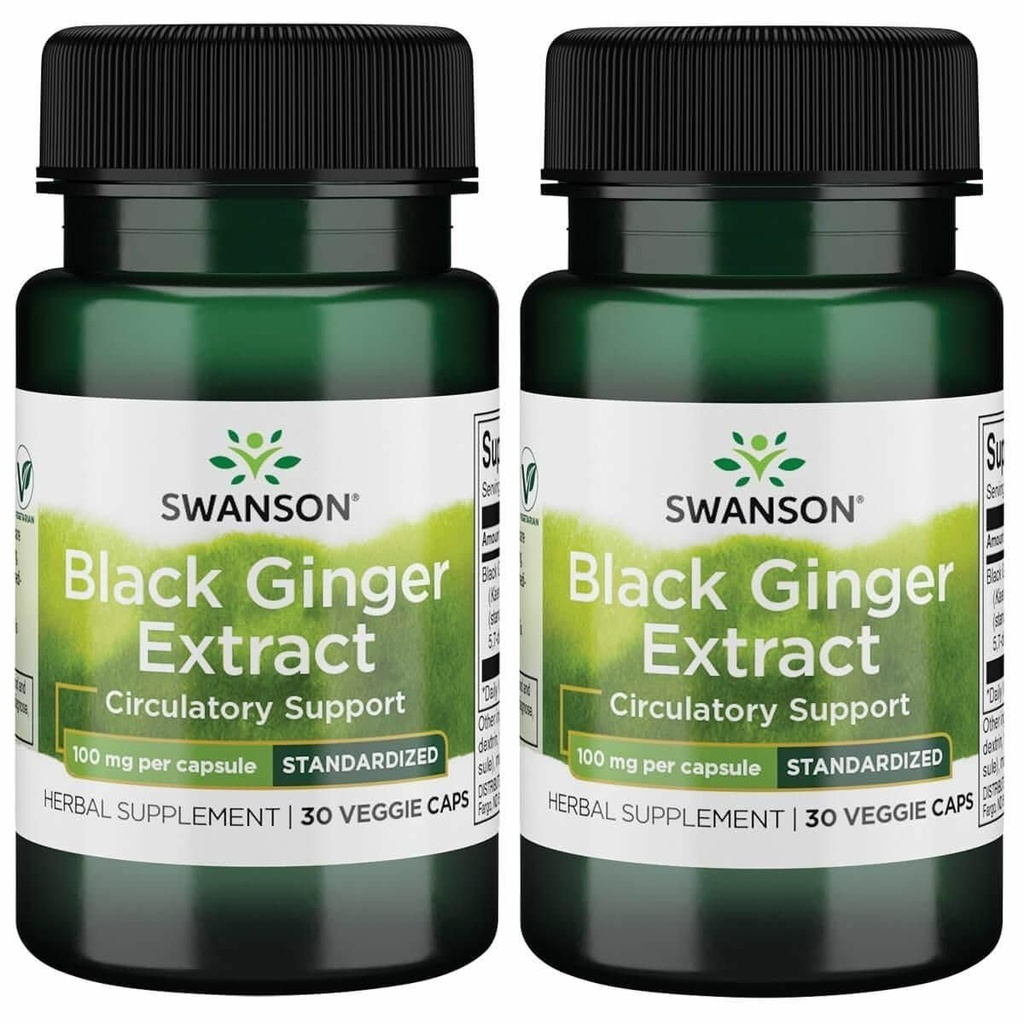Swanson Black Ginger Extract - Promotes Healthy Blood Circulation and Physical Vigor - May Aid Heart Health, Muscle Tissue, and Mental Wellbeing - (30 Veggie Capsules, 100mg Each) (2 Pack)