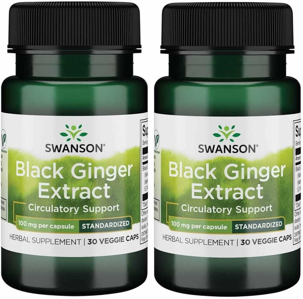 Swanson Black Ginger Extract - fremmer sund blodcirkulation og fysisk Vigor - Kan hjælpe hjerte sundhed, muskelvæv, og Mental Wellbeing - (30 Veggie kapsler, 100mg Hver) (2 Pack)
