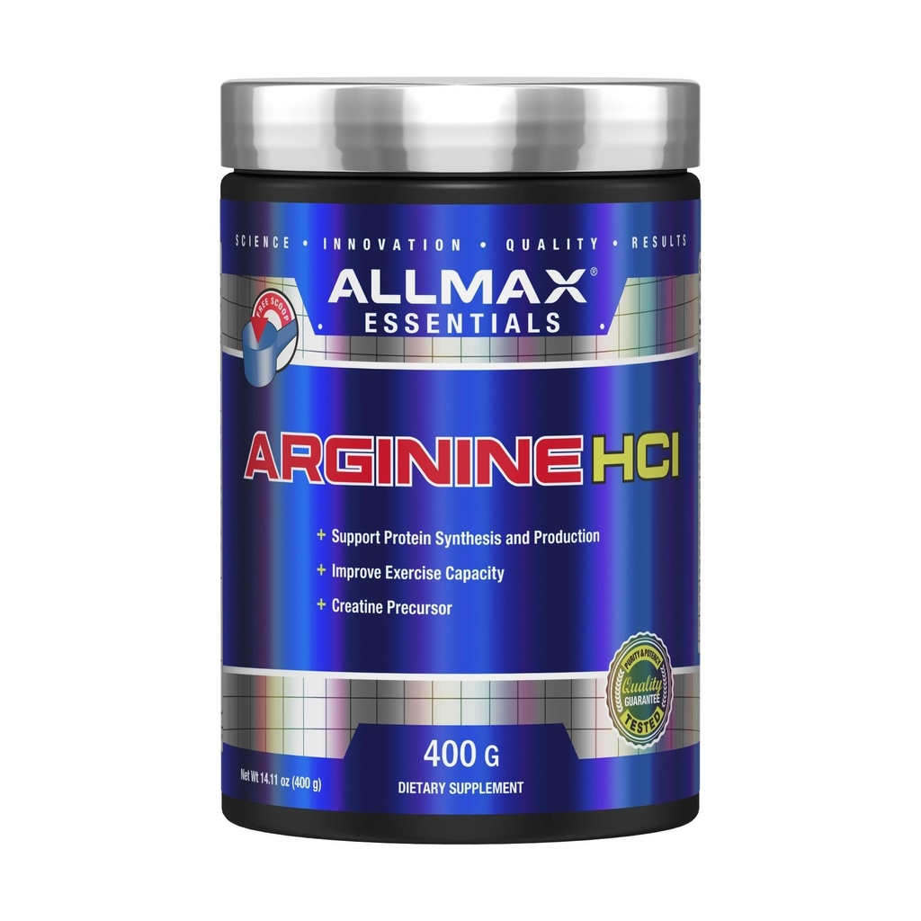 ALLMAX Essentials ARGININE HCL - 400 g - Precursor for Synthesis of Nitric Oxide - Vegan & Gluten Free - 200 Servings