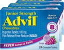 Advil Junior Kekuatan Dapat Disalurkan Reliever Pain and Fever Reducer, Ibuprofen Anak untuk Relief Sakit, Grape - 24 Tablet (Paket 3)