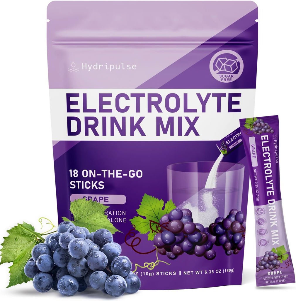 Paquets d'Electrolytes Powder - Sugar Free, obviament Flavored, 10 Electrolyte & Viminals Electrolyte Beby - Grape Flavors, Keto Friendly, Vegan, No GMO, 18 paquets de paquets