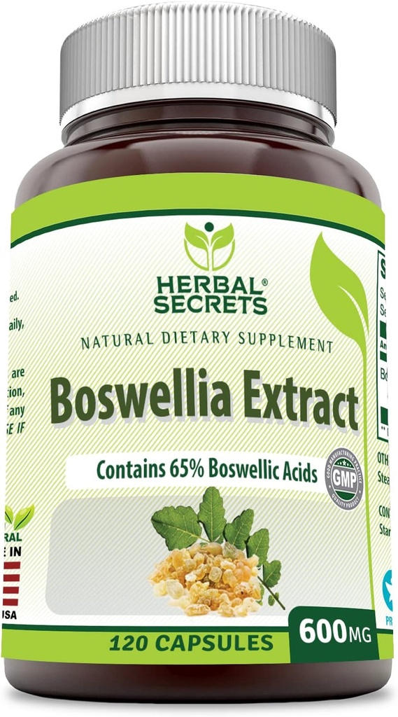 Bylinné Secrets Boswellia Serrata Extract (65% kyseliny Boswellovej) 600 mg 120 Kapsule Supplement - Non-GMO - Gluten Free