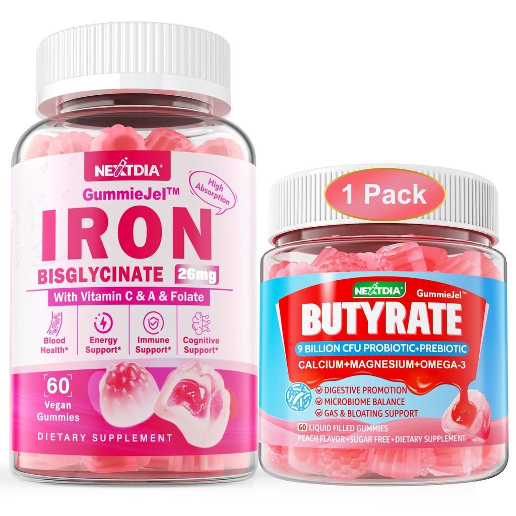 Nextdia Butyrate Gummies + Iron Bisglycinate 26mg Filled Gummies
