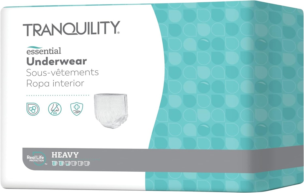 Tranquility Esential Adult Absorbent Underwear, Pull On with Tear Away Seams, Ciężkie Absorbencja, Średnio (34 "- 48") - 20 ct (opakowanie po 4)