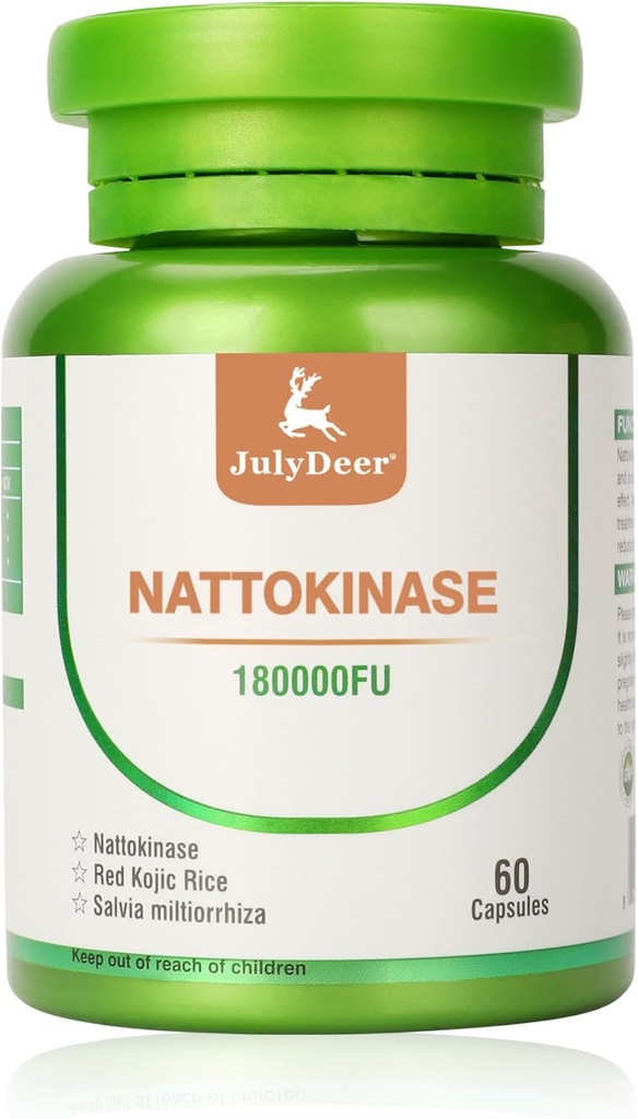 Nattokinase Supplements 180, 000FU Bütün Şüşə 60 Kapsül, 6, 000FU 2 Capsules Daily Nutritional Supplement Systemic Enzymes Cardiovascular və Circulatory Support üçün Vegetarian Dostu