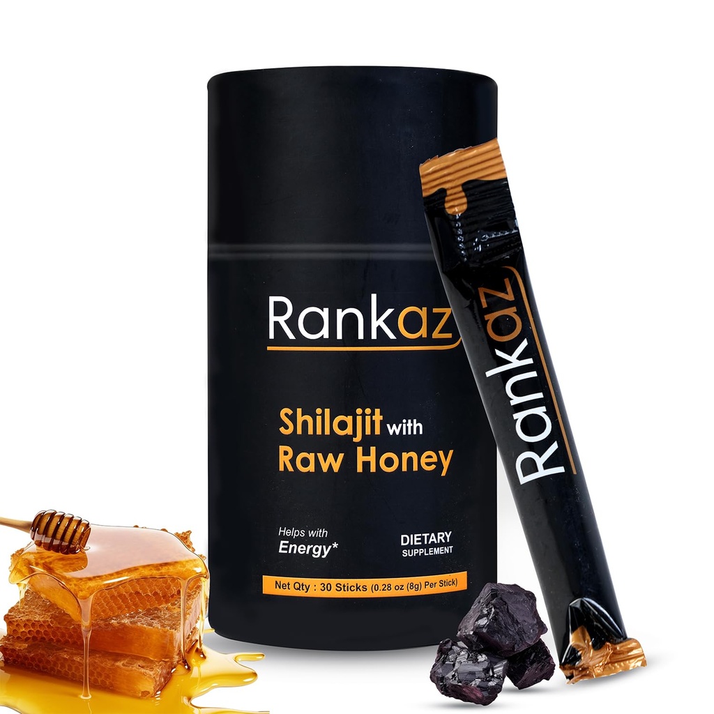 Rankaz Natural Shilajit Honey Sticks Organic - 30 Sticks, Shilajit Honey Fulvic Acid eta Trace Minerals