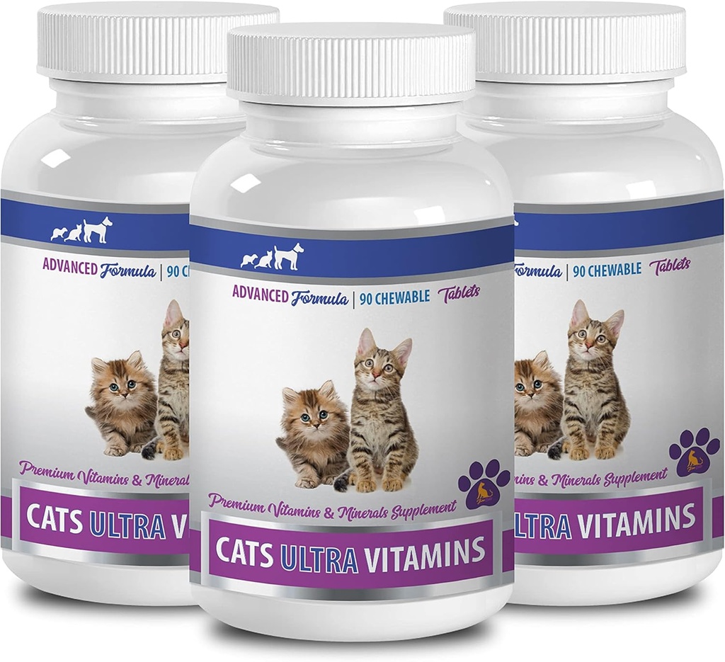Antioxidante para gatos - Ultra vitaminas para gatos - minerais saudables e vitaminas de Fórmula - Chews - calcio para gatos - 3 botellas (270 tratados)