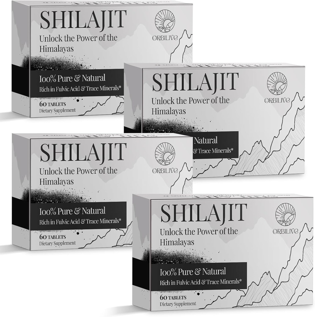 30.000 MG Shilajit Tablets, 100% Shilajit Pure, Himalayan Organic, Shilajit pentru bărbați și femei bogate în acid pelvian & 85+ Trace Minerals, Silajit Supplement for Energy & Immune System, 240 Count