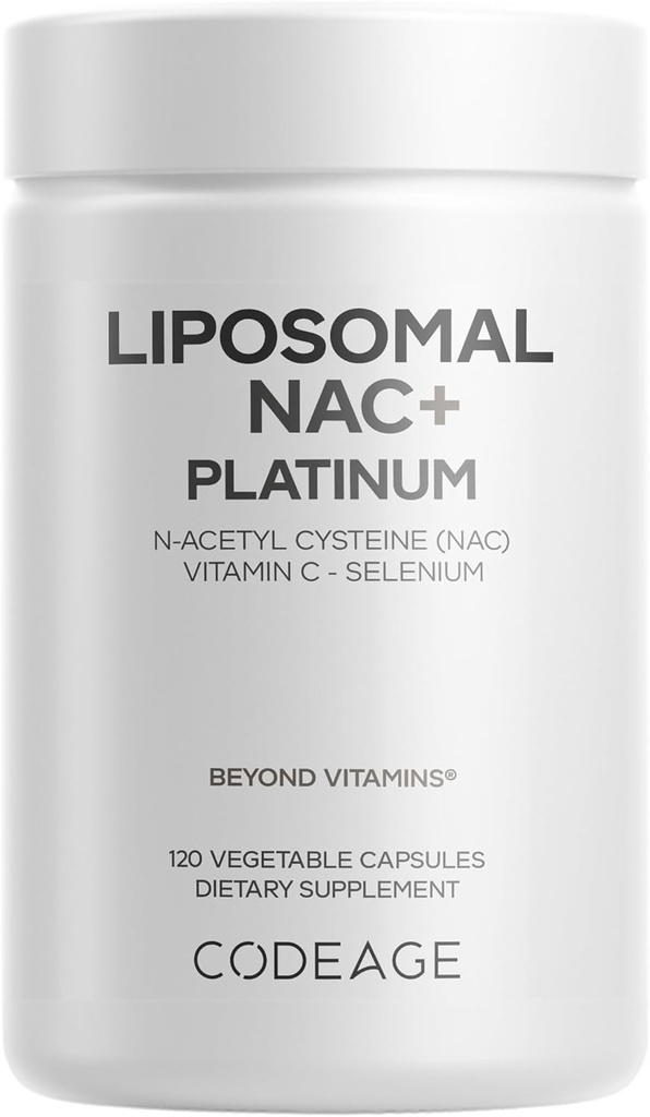 Codeage Liposomal NAC + Platinum - N- Acetyl L- Cysteina, Witamina C, Kwas liponowy alfa, Selen - 2-Miesiąc Dostawy - Helix Liposomal Dostawa - Fosfolipid - Nie-GMO NAC Suplement diety - 120 Kapsułki