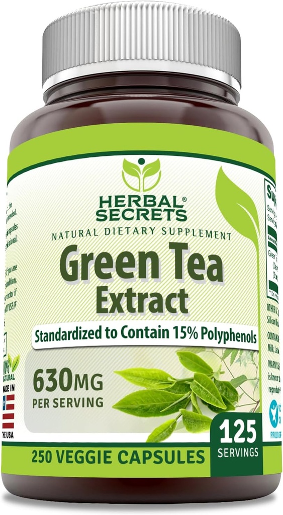 Estratto di tè verde 630 Mg per servire | Integratore di capsule vegetali | Non-GMO | Gluten Free | Made in USA (1 pacchetto, 250 conte)