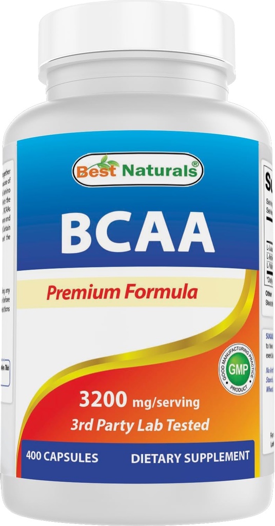 Best Naturals BCAA Branch Chain Amino Acid, 3200mg por Serving, 400 Capsules - Farmacéutica Grado - 100% Pure Instantized Formula ← Pre/Post Workout Bodybuilding Suplemento latitud Boost Muscle Growth