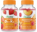 Vitamina D3 viva + Vitamina K2 + Magnésio 85mg, Gummies Bundle - Grande Degustação, Suplemento Vitamina, Sem Glúten, GMO Livre, Gummy mastigável