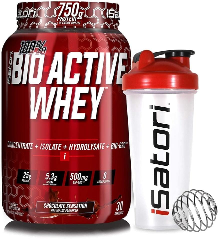 iSatori Bio-Active Whey Powder Sensation (30 porcións) e iSatori Classic Blender Bottle (Botella limpa con Red Top)