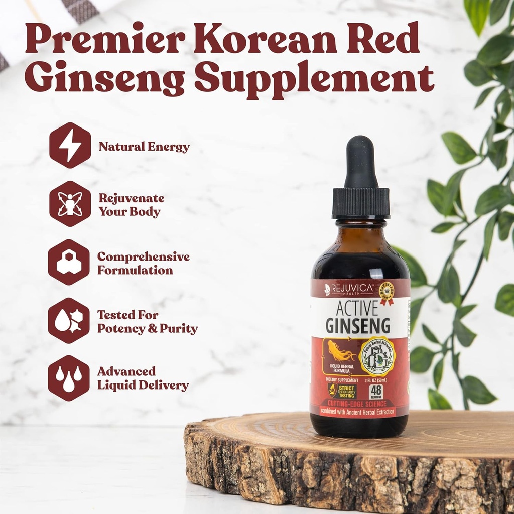 Active Ginseng Korean Red Panax Ginseng with Natural Ginsenosides - 빠른 흡수 액체 - 건강한 에너지, 활력, 계류 및 기타 지원