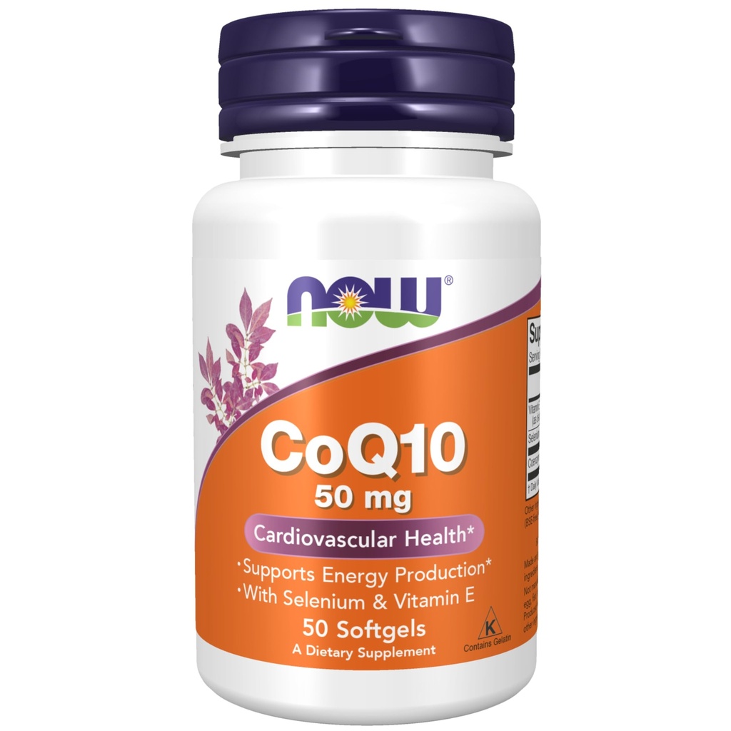 NOW Foods Supplements, CoQ10 50 mg, Pharmaceutical Grade, All-Trans Form produced by Fermentation, 50 Softgels