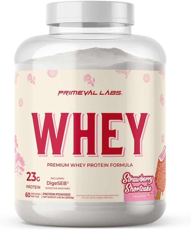 Lab Primeval Pure Whey Protein Konsentrat 124; Perkembangan Otot & Pemulihan 124; Mudah bagi Mix Formula 14; Strawberry Shortcake 12.60 Servis