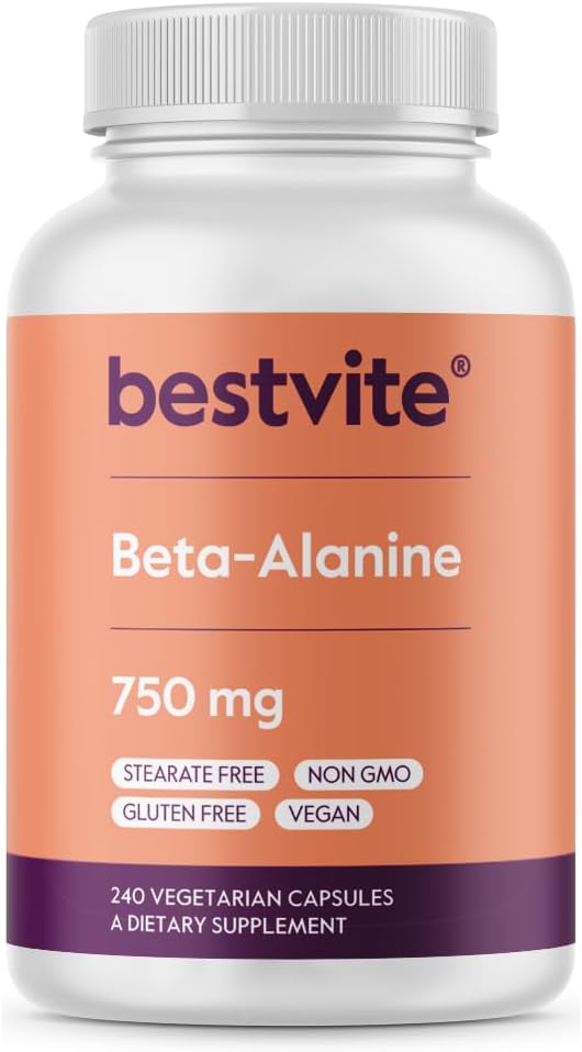 BESTVITE Beta alanine 750mg (240 vegetariske kapsler) - Ingen stearater - Vegan - Ikke GMO - Gluten Free