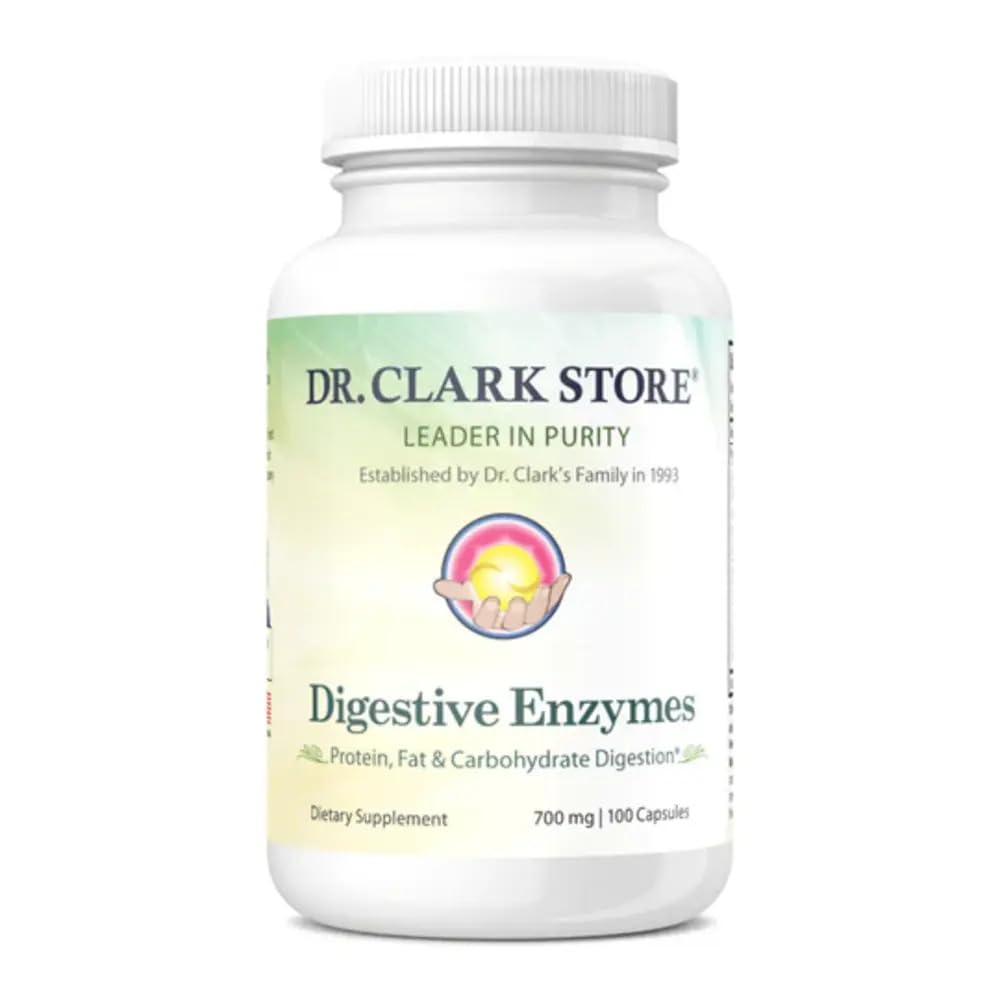 Dr. Clark Digestive Enzymes Supplement – 700mg, 100 Gelatin Capsules, Supports Healthy Digestion & Nutrient Absorption