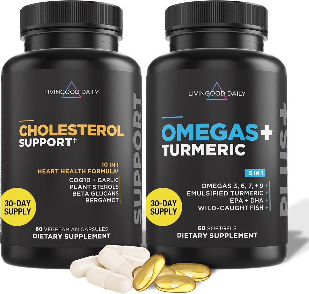 Liveood Daily Cholesterol Support, 60 vegetarijanskih kapsul - CoQ10, rastlinski steroli, rastlinski steroli, Bergamot, & Česen Dopolnila Podpora Zdravje srca in zdravo proizvodnjo lipidov - Non-GMO & Vegan