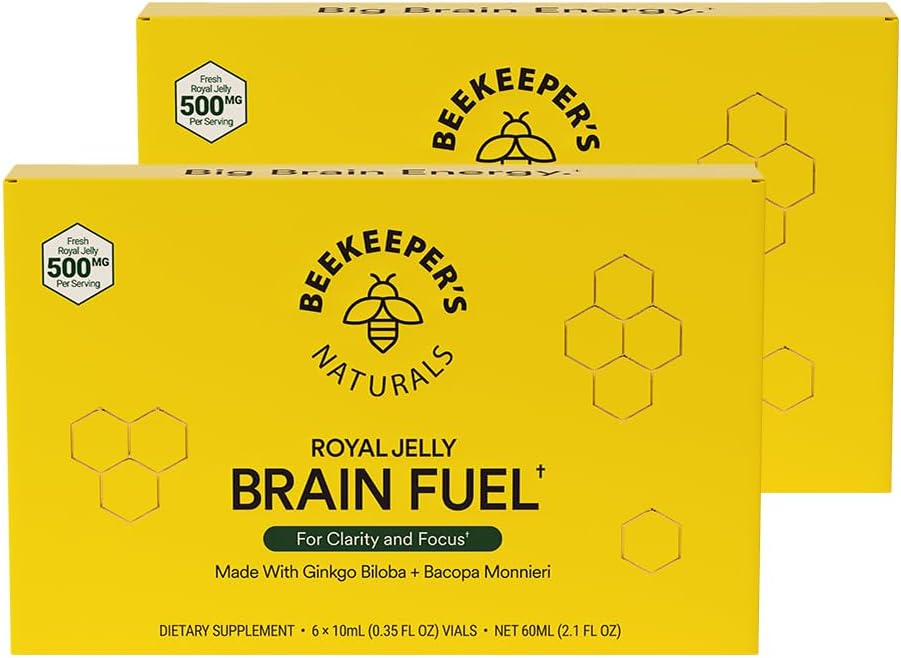 Beekeeper's Naturals B.LXR Brain Fuel - Memory, Focus och Clarity Liquid Formel, stöder produktivitet Royal Jelly, Ginkgo Biloba, Bacopa Monnieri Keto Friendly, Gluten & Caffeine-Free, 6 ct (2 Pack)