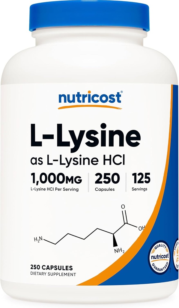 Nutricost L- Lysin 1000mg, 250 kapsler - 500mg Per Cap, Gluten Free, Non- GMO