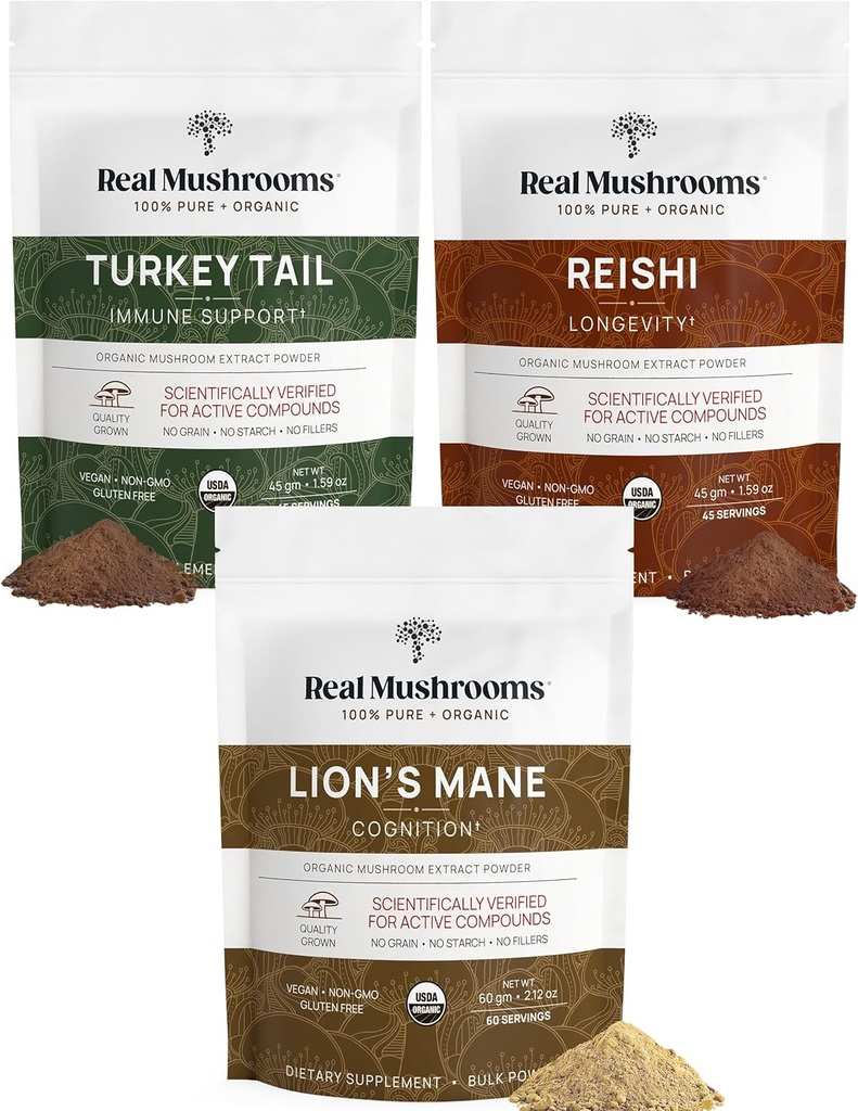 Lionlus Mane Extreu Powder (60g) kau Reishi 415 Extreu Powder (45g) Turquia Tail Extreu Powder (45g) ugall Mixic, no-GO, Vegan