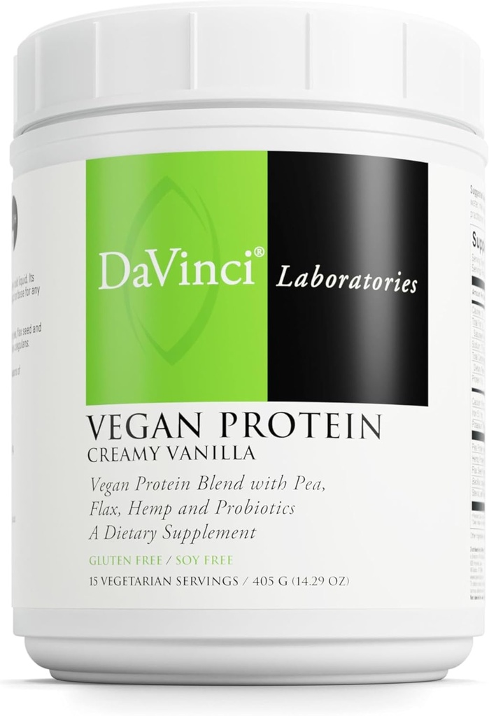 DaVinci Labs Vegan Protein - Protein Toz əlavə Supports Muscle & Tqutusu Material * - Pea Protein və Flax Seed ilə Vegan Protein Supplement - Kremy Vanilla, 15 Xidmət (405 g)