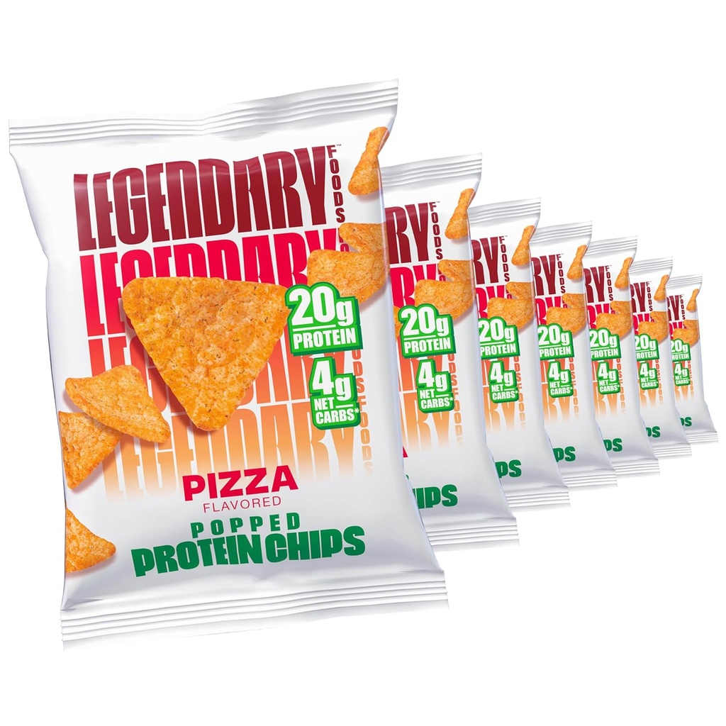 Legendás élelmiszerek Pizza Protein Chips - Popped Tortilla Style - 20g magas fehérje, 4g Net szénhidrát, alacsony cukor, glutén mentes, Keto Snack Packs - 7 gróf - Egészséges Crunchy Chips