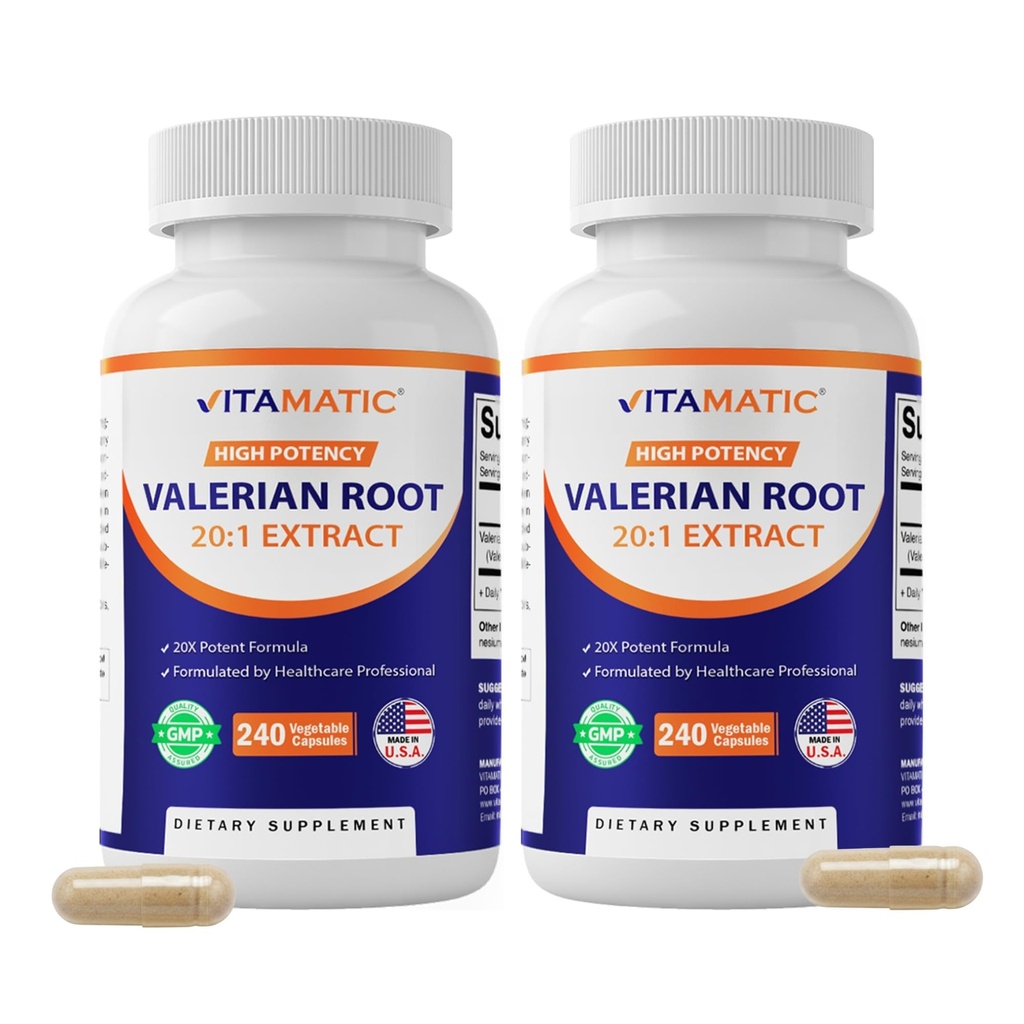 Vitamatic 2 Pack Valerian Root Extract 20:1 – Concentrated Botanical Extract Capsules – Non-GMO, Gluten Free – 240 Capsules (480 Capsules - 2 Pack)
