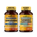 SANDHUHERBALS Organic 4in1 Ashwagandha w/Zinc & Organic Turmeric Curcumin w/Bioperine Black Pepper Extract| Supports Immune System| Non-GMO