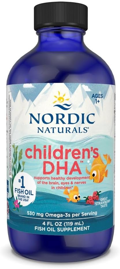 No Authons Naturals Children DHA, Strawberry - 4 oz per a nens- 530 mg Omega 3 amb EPA & DHA - Desenvolupament intel·ligent i funció - No- GMO - 48 Servings